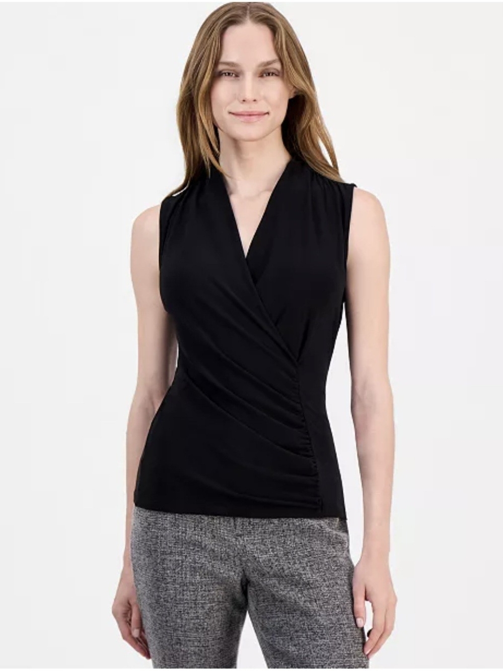 Anne Klein Black Sleeveless Faux-Wrap Camisole